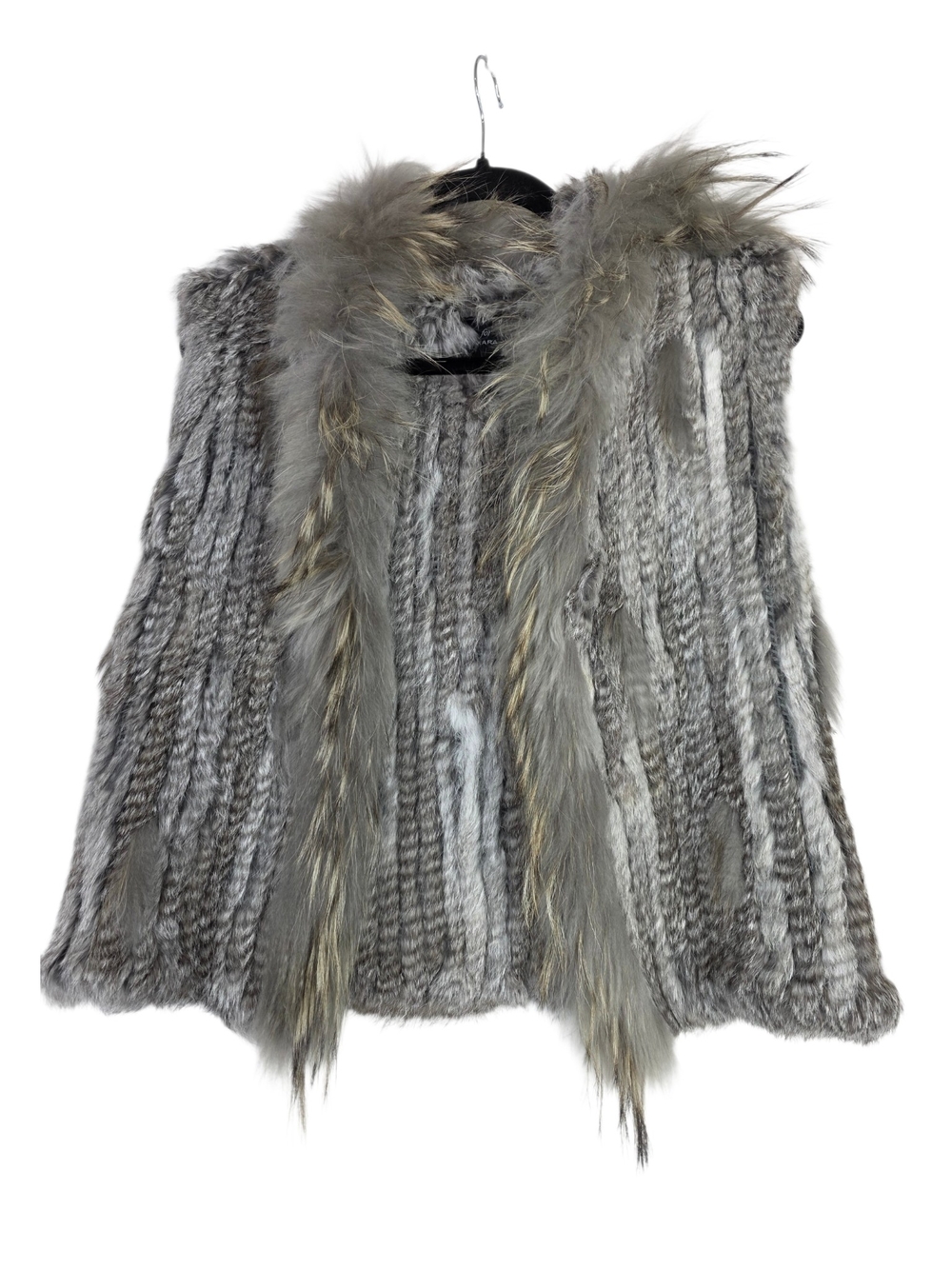Axara Rabbit and Racoon fur knit in cotton Hooded Vest